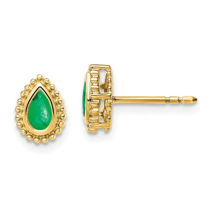Solid 14k Yellow Gold Pear Simulated Emerald Post Earrings Goldia Earrings Solid 14k Yellow Gold Pear Simulated Emerald Post Earrings Goldia Earrings