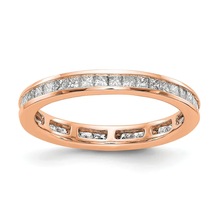 Solid Real 14k Rose Gold Polished 1ct Princess Channel Set CZ Eternity Wedding Band Ring Goldia Rings Solid Real 14k Rose Gold Polished 1ct Princess Channel Set CZ Eternity Wedding Band Ring Goldia Rings