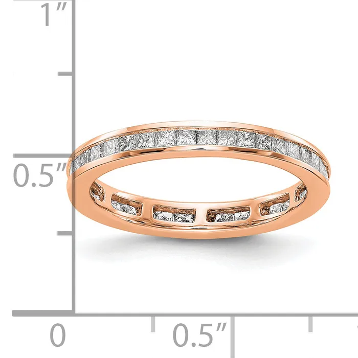 Solid Real 14k Rose Gold Polished 1ct Princess Channel Set CZ Eternity Wedding Band Ring Goldia Rings