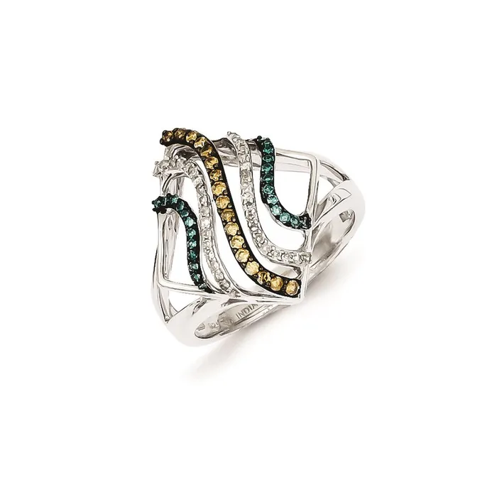 Sterling Silver Bridal Swirl Design White Champagne u0026 Blue Diamond Ring Goldia Rings Sterling Silver Bridal Swirl Design White Champagne u0026 Blue Diamond Ring Goldia Rings