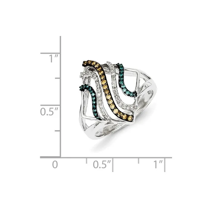 Sterling Silver Bridal Swirl Design White Champagne u0026 Blue Diamond Ring Goldia Rings