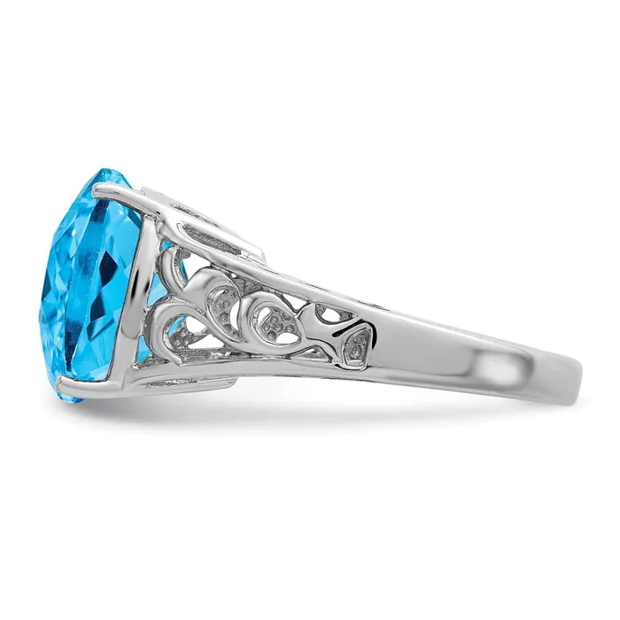 Sterling Silver Rhodium CheckerCut Blue Topaz Ring Goldia Rings