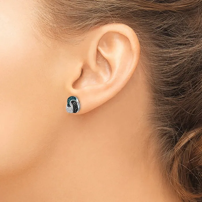 Sterling Silver Rhodium Plated BlueBlackWhite Diamond Earrings Goldia Earrings