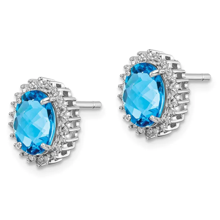 Sterling Silver Rhodiumplated Blue Topaz and Diamond Earrings Goldia Earrings