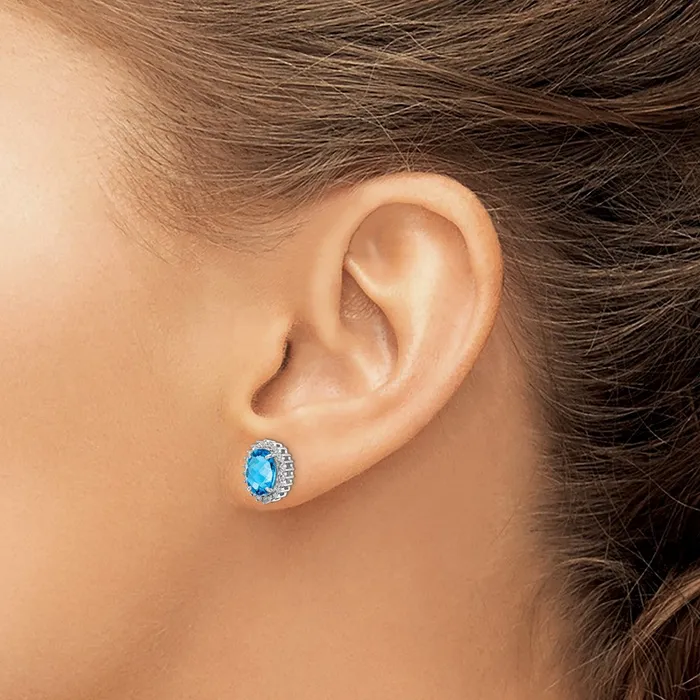 Sterling Silver Rhodiumplated Blue Topaz and Diamond Earrings Goldia Earrings