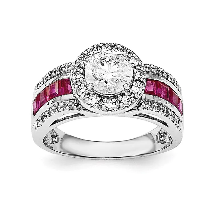 Sterling Silver Rhodiumplated CZ u0026 Lab Created Ruby Ring Goldia Rings