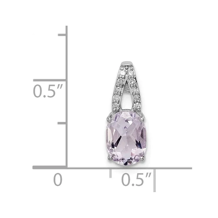 Sterling Silver Rhodiumplated Diamond and Pink Quartz Oval Pendant Goldia Necklaces