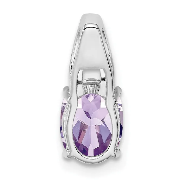 Sterling Silver Rhodiumplated Diamond and Pink Quartz Oval Pendant Goldia Necklaces