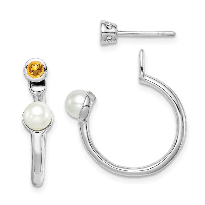 Sterling Silver Rhodiumplated FWC Pearl Citrine Front u0026 Back Post Earrings Goldia Earrings Sterling Silver Rhodiumplated FWC Pearl Citrine Front u0026 Back Post Earrings Goldia Earrings