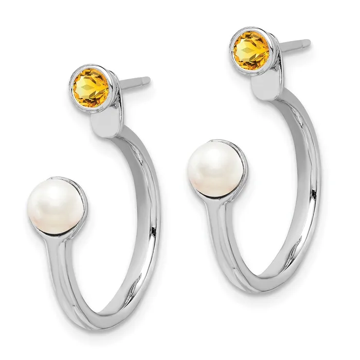 Sterling Silver Rhodiumplated FWC Pearl Citrine Front u0026 Back Post Earrings Goldia Earrings