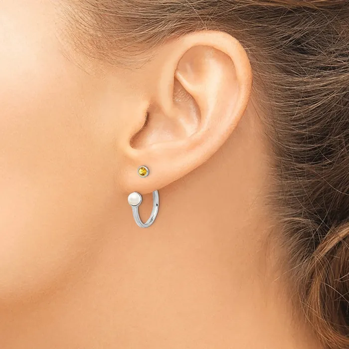 Sterling Silver Rhodiumplated FWC Pearl Citrine Front u0026 Back Post Earrings Goldia Earrings