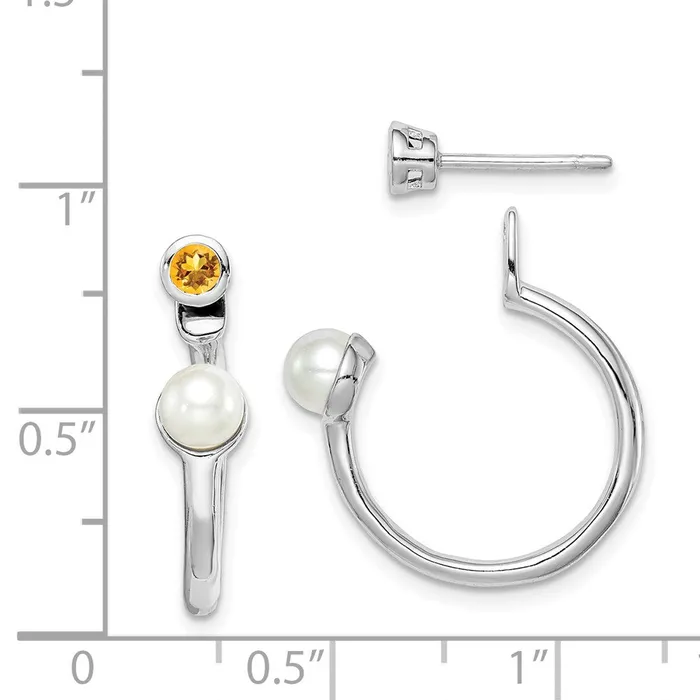 Sterling Silver Rhodiumplated FWC Pearl Citrine Front u0026 Back Post Earrings Goldia Earrings
