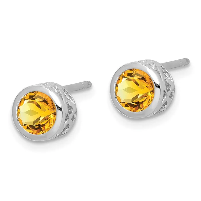 Sterling Silver Rhodiumplated Polished Citrine Round Post Earrings Goldia Earrings