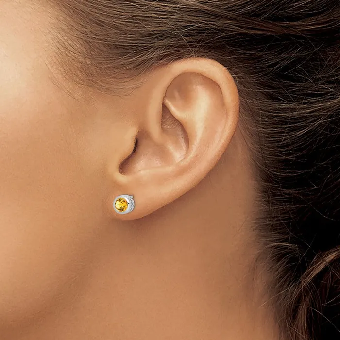 Sterling Silver Rhodiumplated Polished Citrine Round Post Earrings Goldia Earrings