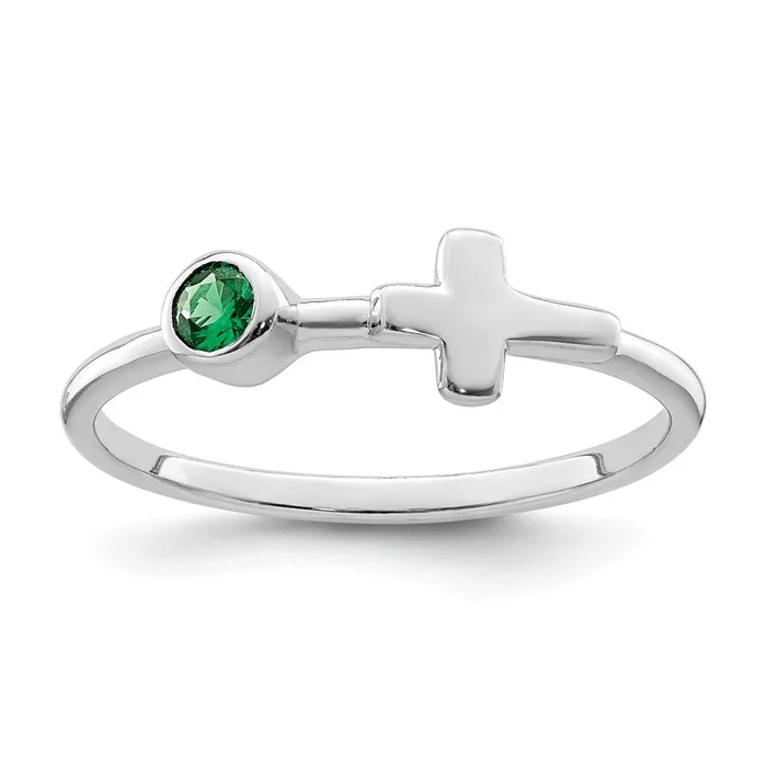 Sterling Silver Rhodiumplated Polished Cross Lab Created Emerald Ring Goldia Rings Sterling Silver Rhodiumplated Polished Cross Lab Created Emerald Ring Goldia Rings