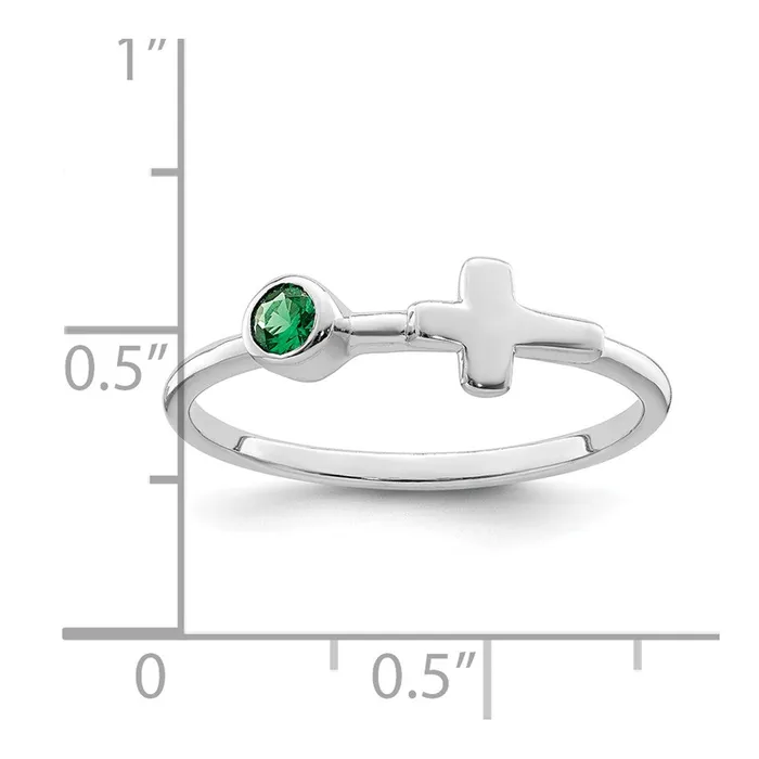 Sterling Silver Rhodiumplated Polished Cross Lab Created Emerald Ring Goldia Rings