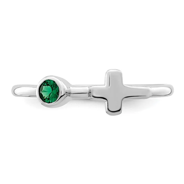 Sterling Silver Rhodiumplated Polished Cross Lab Created Emerald Ring Goldia Rings