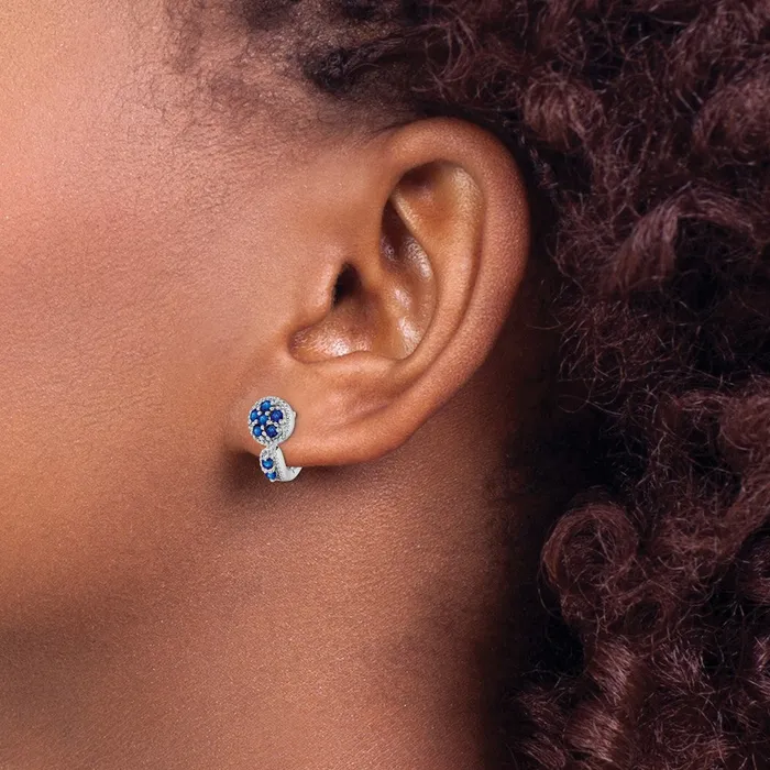 Sterling Silver Rhodiumplated with Sapphire Circle Hinged Earrings Goldia Earrings