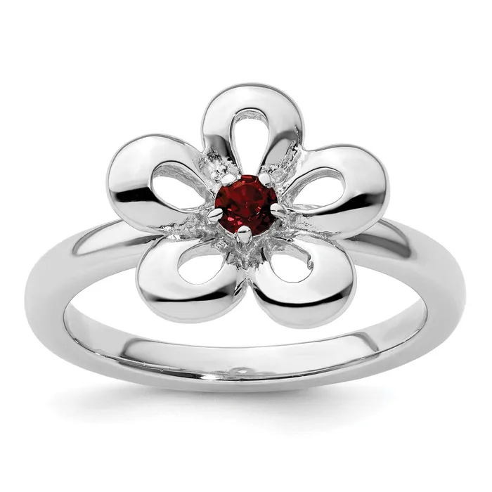 Sterling Silver Stackable Expressions Polished Garnet Flower Ring Goldia Rings Sterling Silver Stackable Expressions Polished Garnet Flower Ring Goldia Rings