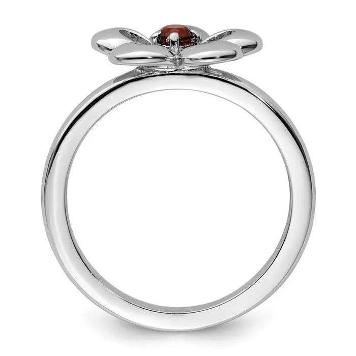Sterling Silver Stackable Expressions Polished Garnet Flower Ring Goldia Rings