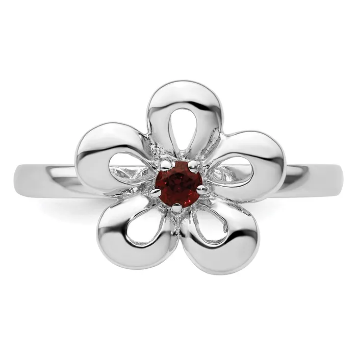 Sterling Silver Stackable Expressions Polished Garnet Flower Ring Goldia Rings