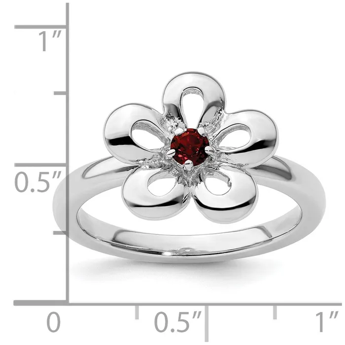 Sterling Silver Stackable Expressions Polished Garnet Flower Ring Goldia Rings