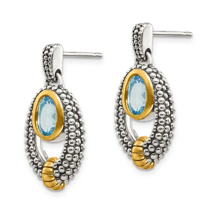 Sterling Silver wGold Flashplating Light Swiss Blue Topaz Dangle Earrings Goldia Earrings