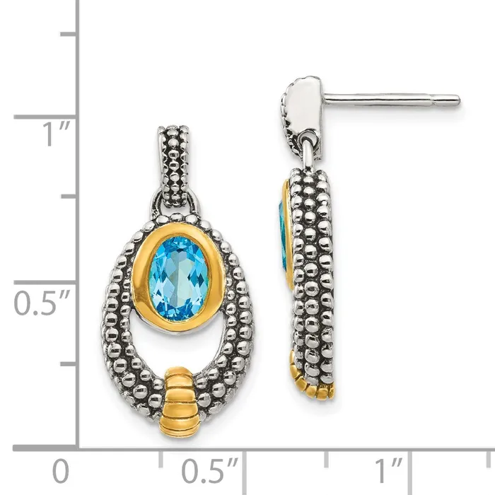Sterling Silver wGold Flashplating Light Swiss Blue Topaz Dangle Earrings Goldia Earrings